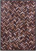 Modern Design Premium Cowhide Leather Carpet with Chevron Pattern, Area Rug (Natural Multi Brown, 8x10)