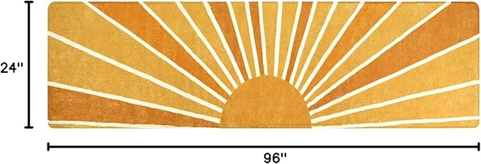 Lahome Boho Sun Runners Rug: 2'x8' Non-Slip & Washable Low-Pile Rug with Rainbow Sun Abstract Print for Hallway, Kitchen, Entryway, Laundry, Bathroom, Living Room