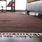 Rugsotic Carpets Hand Woven Flat Weave Kilim Wool ECO-Friendly Area Rugs - 8'x8', Square Shape, Dark Brown Color, Solid Plain Design, Low Pile Handmade Rugs for Living Room, Bed Room (D00111)