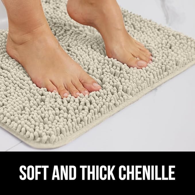 GORILLA GRIP Bath Rug Mat 36x24, Thick Absorbent Chenille, Quick Dry Microfiber Mats, Rubber Backing Washable Shower Floor Rugs, Bathmat Runner, US Designed Bathroom Home Decor Accessories Dusty Cloud