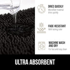 GORILLA GRIP Plush Absorbent Shaggy Chenille Bath Rug Mat for Square Toilet Base with Rubber Backing, Machine Washable Rugs, Soft Microfiber Contour Mats for Toilets, Bathroom Decor, Black