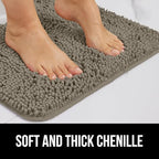 Gorilla Grip Shaggy Chenille Bath Rug Mat for Toilet Base, Machine Washable, Microfiber Dries Quickly, Plush Absorbent Contour Mats for Toilets, Bathroom Decor, Oval U-Shape, 22'' x 19'' x 15'', Latte