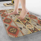 Geometric Pattern Bath Rugs American Navajo Style Aztec Microfiber Bathroom Mat Soft Plush Shaggy Shower Mat for Bathroom Fluffy Comfortable Water Absorbent Carpet Non-Slip Machine Washable 16"X24"