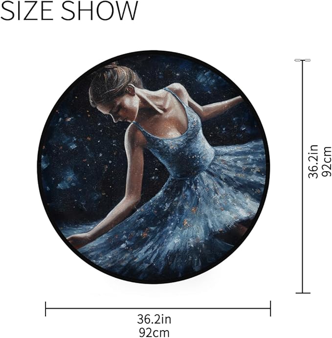 Washable Small Round Area Rug with Non-Slip Backing and Ballerina Painting Perfect for Indoor or Outdoor Use in Living Room, Bedroom, or Office
