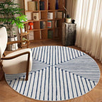 GLN Rugs Contemporary Collection - Machine Washable Area Rug, Contemporary Washable, Non Slip, Low Pile Chenille Rug, Living Room, Bedroom, Kitchen Rug (5'3" Round Blue Ivory)