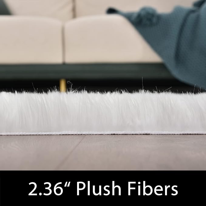 Latepis 9x12 Area Rug for Bedroom White Fluffy Rugs Washable Faux Fur Rug for Living Room Fuzzy Shaggy Rug for Office Entertainment Room Home Décor Rectangle