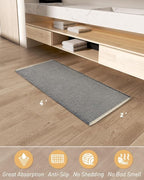AMOAMI Upgraded Waffle Runner Rug Super Absorbent Non Slip Bath Mats for Bathroom Machine Washable Bathroom Runner Rug with Tassels, Ideal for Hallway Bedroom Laundry Room, 2' x 4', Darkgrey & Cream