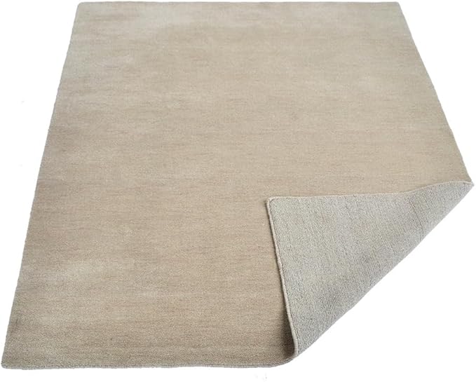 Hand Knotted Loom Wool ECO-Friendly Area Rugs - 3'x5', Rectangle, Beige Color, Solid Plain Design, High Pile Handmade Anti Skid Area Rugs for Living Room, Bed Room (L00111)