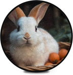 Soft and Cozy 3ft Small Round Rug Non-Slip, Washable Indoor/Outdoor Rug for Home Decor Adorable Bunny Eating Carrot Picnic Basket Print.