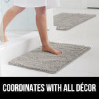 GORILLA GRIP Bath Rug Mat 60x24, Soft Absorbent Chenille, Quick Dry Microfiber Mats, Rubber Backing Washable Shower Floor Rugs, Bathmat Runner, US Designed Bathroom Home Decor Accessories Light Gray