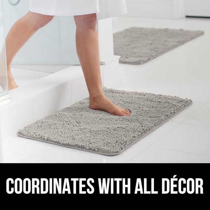 GORILLA GRIP Bath Rug Mat 70x24, Soft Absorbent Chenille, Quick Dry Microfiber Mats, Rubber Backing Washable Shower Floor Rugs, Bathmat Runner, US Designed Bathroom Home Decor Accessories Light Gray