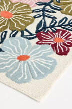 Bold Floral Hand-Tufted Wool Rug 8x8 Ft (Round) – Vintage-Style Area Carpet with Modern Botanical Pattern for Living Room, Bedroom, Nursery, Cottagecore Décor, Soft Wool Pile, Cotton Backing