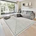 GLN Rugs Contemporary Collection - Machine Washable Area Rug, Contemporary Washable, Non Slip, Low Pile Chenille Rug, Living Room, Bedroom, Kitchen Rug (8' x 10' Green Beige)