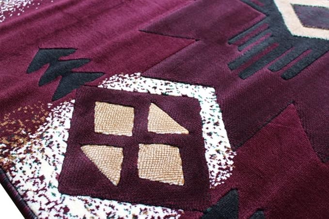 YHSF South West Native American Area Rug C318 - Easy Clean, Thick, Soft, Durable Native Tribal American Indian Inspired Rug for Bedroom/Living Room and More - Burgundy, 3 ft 10 in x 5 ft 2 in