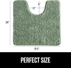 GORILLA GRIP Plush Absorbent Shaggy Chenille Bath Rug Mat for Oval Toilet Base with Rubber Backing, Machine Washable Rugs, Soft Microfiber Contour Mats for Toilets, Bathroom Decor, Sage