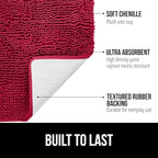 GORILLA GRIP Bath Rug Mat, Thick Soft Absorbent Chenille, Quick Dry Microfiber Mats, Rubber Backing Washable Shower Floor Rugs, US Designed Bathroom Bathmat Home Decor Accessories, 24x17, Red