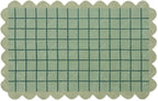 Mint Green Scalloped Edge Wool Area Rug with Checker Grid Design, Hand-Tufted Soft Carpet for Living Room, Bedroom, Nursery, Kids & Playroom Décor - 9x12 Ft