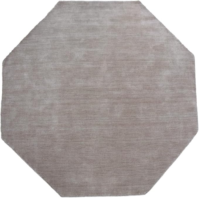 Hand Knotted Loom Wool ECO-Friendly Area Rugs - 10'x10', Octagon, Beige Color, Solid Plain Design, High Pile Handmade Anti Skid Area Rugs for Living Room, Bed Room (L00111)
