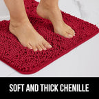 GORILLA GRIP Bath Rug Mat 44x26, Thick Soft Absorbent Chenille, Quick Dry Microfiber Mats, Rubber Backing Washable Shower Floor Rugs, Bathmat Runner, US Designed Bathroom Home Decor Accessories Red