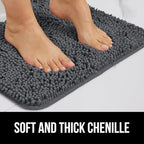 GORILLA GRIP Plush Absorbent Shaggy Chenille Bath Rug Mat for Square Toilet Base with Rubber Backing, Machine Washable Rugs, Soft Microfiber Contour Mats for Toilets, Bathroom Decor, Charcoal