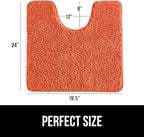 GORILLA GRIP Plush Absorbent Shaggy Chenille Bath Rug Mat for Oval Toilet Base with Rubber Backing, Machine Washable Rugs, Soft Microfiber Contour Mats for Toilets, Bathroom Decor, Coral