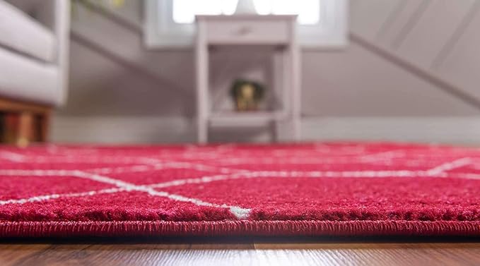 Unique Loom Trellis Frieze Collection Area Rug - Geometric (4' 1" Round Red/Ivory)