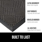 GORILLA GRIP 100% Waterproof All-Season WeatherMax Doormat US Designed Natural Rubber, Stain Fade Resistant, Low Profile Indoor Outdoor Door Mats, Easy Clean, 17x29 Gray Diamond