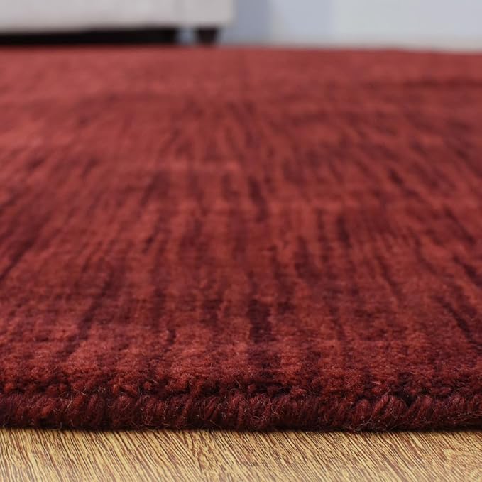 Hand Knotted Loom Wool ECO-Friendly Area Rugs - 6'x6', Octagon, Dark Red Color, Solid Plain Design, High Pile Handmade Anti Skid Area Rugs for Living Room, Bed Room (L00111)