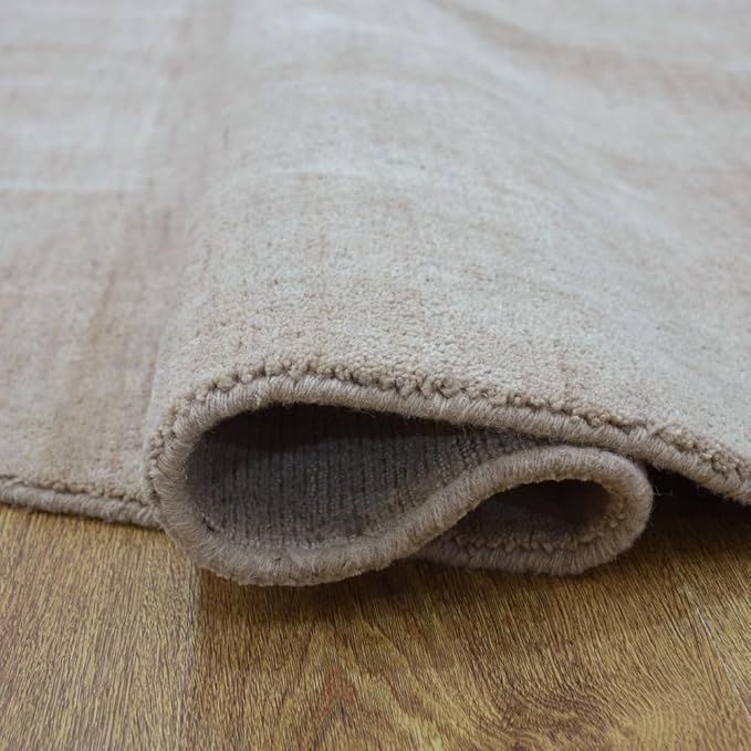 Hand Knotted Loom Wool ECO-Friendly Area Rugs - 10'x10', Round, Beige Color, Solid Plain Design, High Pile Thick Handmade Anti Skid Area Rugs for Living Room, Bed Room (L00111)