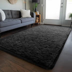Zentavio Black Area Rugs for Living Room Bedroom 6x9 Large Men Room Carpet Fluffy Furry Shag Aesthetic Plush High Pile Floor Rug for Nursery Kids Room Dorm Home Decor
