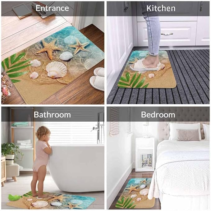 Palm Starfish Seashell Bath Mats for Bathroom Summer Beach Sea Sand Water Floor Bath Rugs Machine Washable Bathmat Carpet Rug Room Decor for Shower Floor 20 X 31 Inch Mat