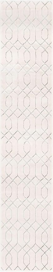 Unique Loom Marilyn Monroe Glam Collection Area Rug - Trellis (2' x 10' Runner, White Silver/ Silver)