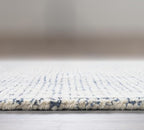 Hand-Tufted 100% Wool Pile Area Rug – Geometric Textured Grid Check Pattern – Thick and Durable Floor Carpet for Bedroom, Living Room, Kids Room, and Dining Area (Indigo Blue, 2.6' x 12')