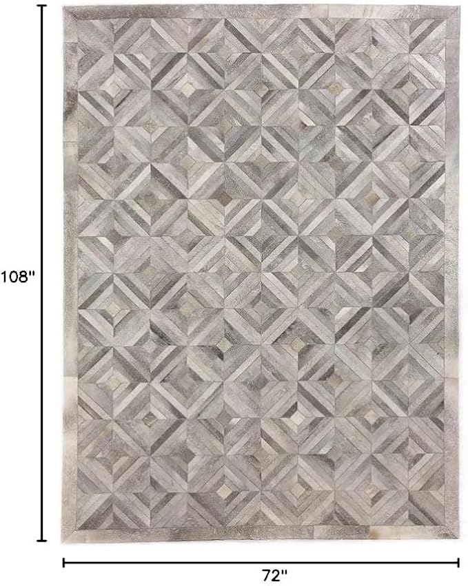 Premium Diamond Patterned Leather Area Rug - 6X9 ft - Silver- Luxury Non Slip Floor Accent for Dining Room, Living Room, Entryway, Elegant Collection Indoor Carpet