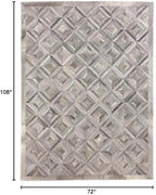 Premium Diamond Patterned Leather Area Rug - 6X9 ft - Silver- Luxury Non Slip Floor Accent for Dining Room, Living Room, Entryway, Elegant Collection Indoor Carpet