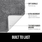 GORILLA GRIP Bath Rug Mat 48x17, Thick Soft Absorbent Chenille, Quick Dry Microfiber Mats, Rubber Backing Washable Shower Floor Rugs, Bathmat Runner, US Designed Bathroom Home Decor Accessories Grey