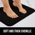 GORILLA GRIP Bath Rug Mat 36x24, Thick Soft Absorbent Chenille, Quick Dry Microfiber Mats, Rubber Backing Washable Shower Floor Rugs, Bathmat Runner, US Designed Bathroom Home Decor Accessories Black