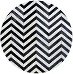 Round Cowhide Rug Black and White – Handmade Genuine Leather Chevron Patchwork Carpet – Modern Luxury Hide Area Rug for Living Room Bedroom Office Rustic Farmhouse Home Décor, (4×4ft)