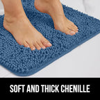 GORILLA GRIP Plush Absorbent Shaggy Chenille Bath Rug Mat for Square Toilet Base with Rubber Backing, Machine Washable Rugs, Soft Microfiber Contour Mats for Toilets, Bathroom Decor, Blue