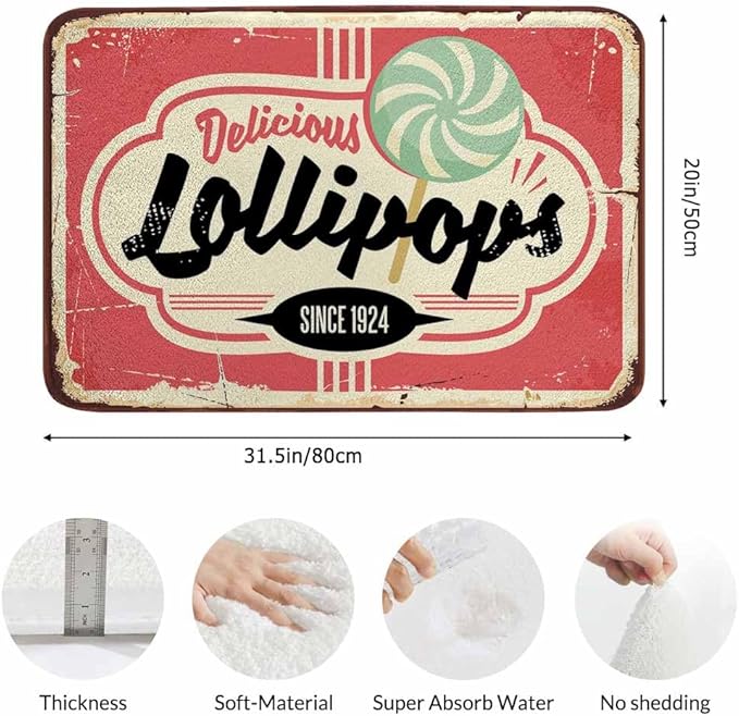 Candy Store Sign Bathroom Mat Rugs Microfiber Faux Cashmere Thick Plush Bath Mat Non-Slip Water Absorbent Bath Carpet for Bathtub Bathroom Floor Tub 20 x 30 Inch