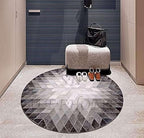 Cowhide Hairon Leather Round Rug, Geometric Patterned Circle Carpet for Living Room, Bedroom, Hall, Brown, 7×7ft