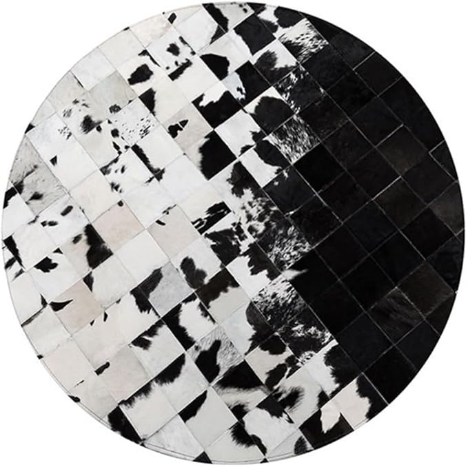 Cowhide Round Leather Rug 9x9 ft – Genuine Hair-On Hide Patchwork Area Rug for Living Room, Bedroom, Kids Playroom, Lounge & Western Home Decor