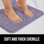 GORILLA GRIP Bath Rug Mat 60x24 Thick Soft Absorbent Chenille, Quick Dry Microfiber Mats, Rubber Backing Washable Shower Floor Rugs, Bathmat Runner Bathroom Home Decor Accessories Light Purple