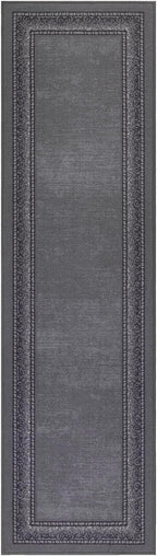 Antep Rugs Alfombras Bordered Modern 2x7 Non-Slip (Non-Skid) Low Pile Rubber Backing Indoor Area Runner Rug (Gray, 2' x 7')