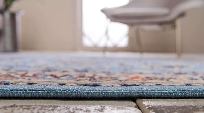 Unique Loom Sialk Hill Collection Area Rug - Washington (9' x 12' Rectangle Light Blue/Navy Blue)