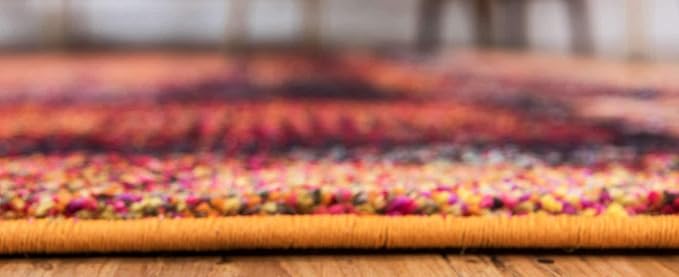 Unique Loom Estrella Collection Rustic, Distressed, Modern, Abstract Area Rug (5' 0 x 8' 0 Rectangular, Orange/Black)
