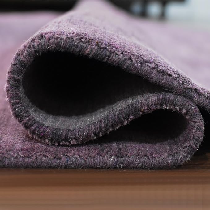 Hand Knotted Loom Wool ECO-Friendly Area Rugs - 8'x8', Octagon, Purple Color, Solid Plain Design, High Pile Thick Handmade Anti Skid Area Rugs for Living Room, Bed Room (L00111)