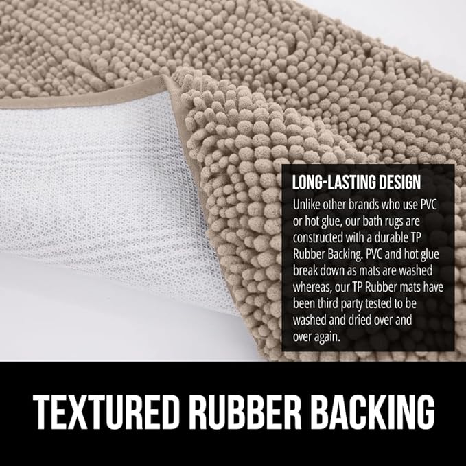 GORILLA GRIP Bath Rug Mat 54x24, Thick Absorbent Chenille, Quick Dry Microfiber Mats, Rubber Backing Washable Shower Floor Rugs, Bathmat Runner, US Designed Bathroom Home Decor Accessories Gray Beige