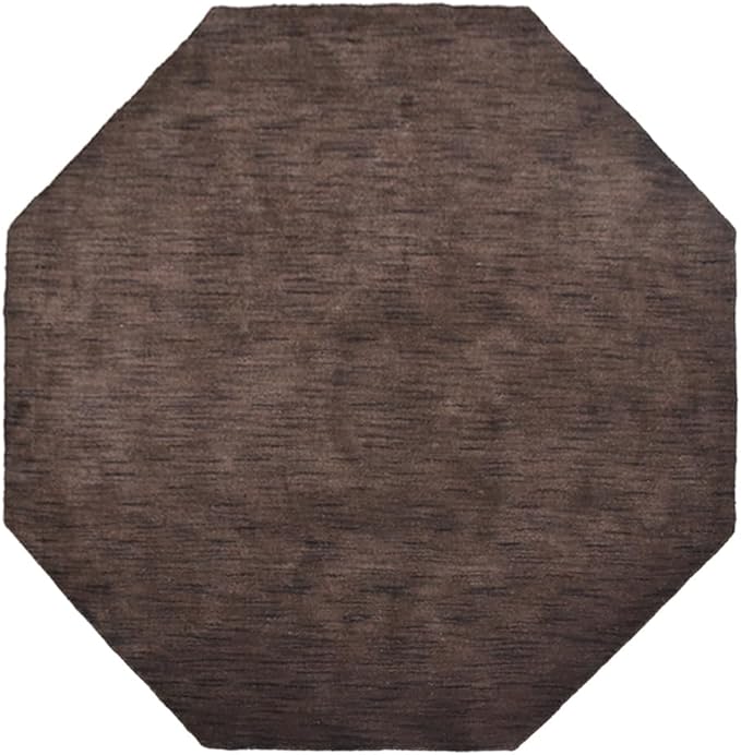 Hand Knotted Loom Wool ECO-Friendly Area Rugs - 8'x8', Octagon, Brown Color, Solid Plain Design, High Pile Thick Handmade Anti Skid Area Rugs for Living Room, Bed Room (L00111)