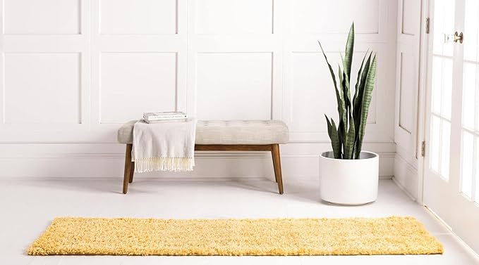Unique Loom Davos Shag Collection Area Rug - Solid (2' 7" x 20' Runner, Sun Yellow)